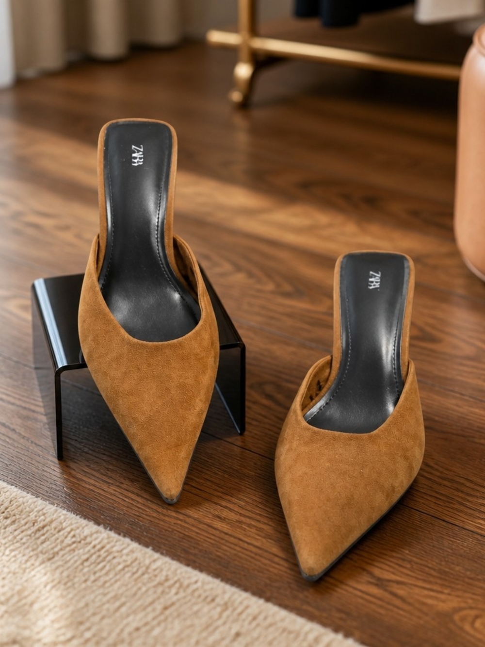 ZARA Brown Suede Pointed Toe Slip-On Mule Heels Women's Size 39